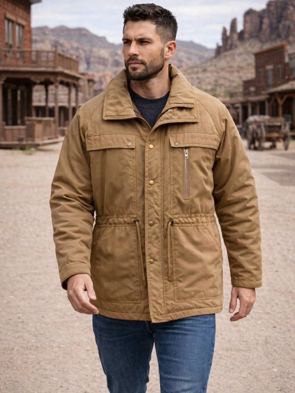 LONDON FOG Weatherwear of Distinction Zip Up‎ Camel Western Chore Jacket Men 46R